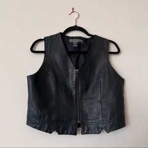 Vintage NEW IDENTITY Womens Black Leather Moto Vest Zipper Size Large